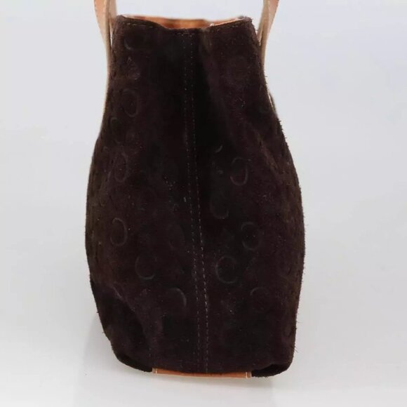 CELINE C Macadam Canvas Hand Bag Suede Brown Gold Auth - Picture 10 of 16